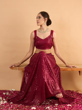 Women Maroon Sequence Sleeveless Crop Top With Anarkali Skirt